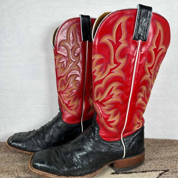 Justin Boots Red and Black ostrich square toe western cowgirl Cowboy Boots - Picture 9 of 13